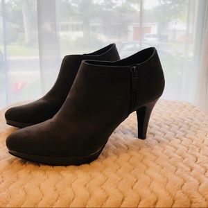 Charcoal grey heeled booties
